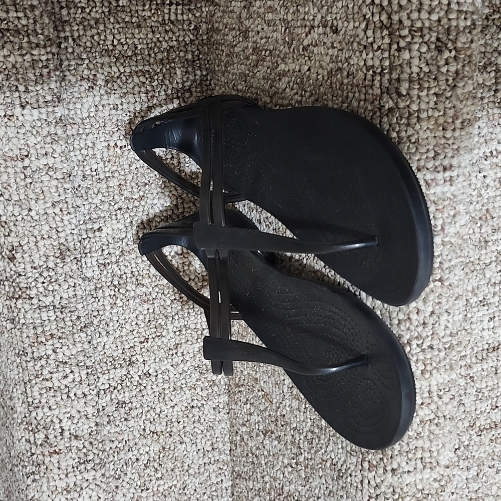 Black croc sandals